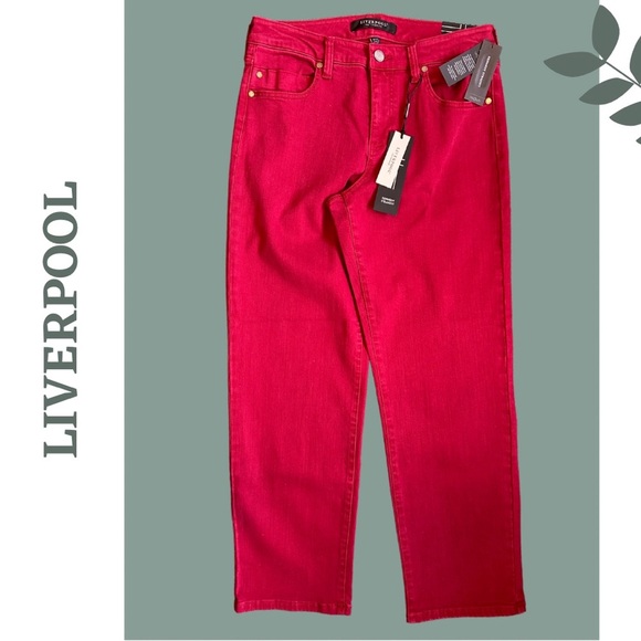 Liverpool Women's Kennedy Straight Cropped Garnet Jeans Size 14 - Picture 3 of 8